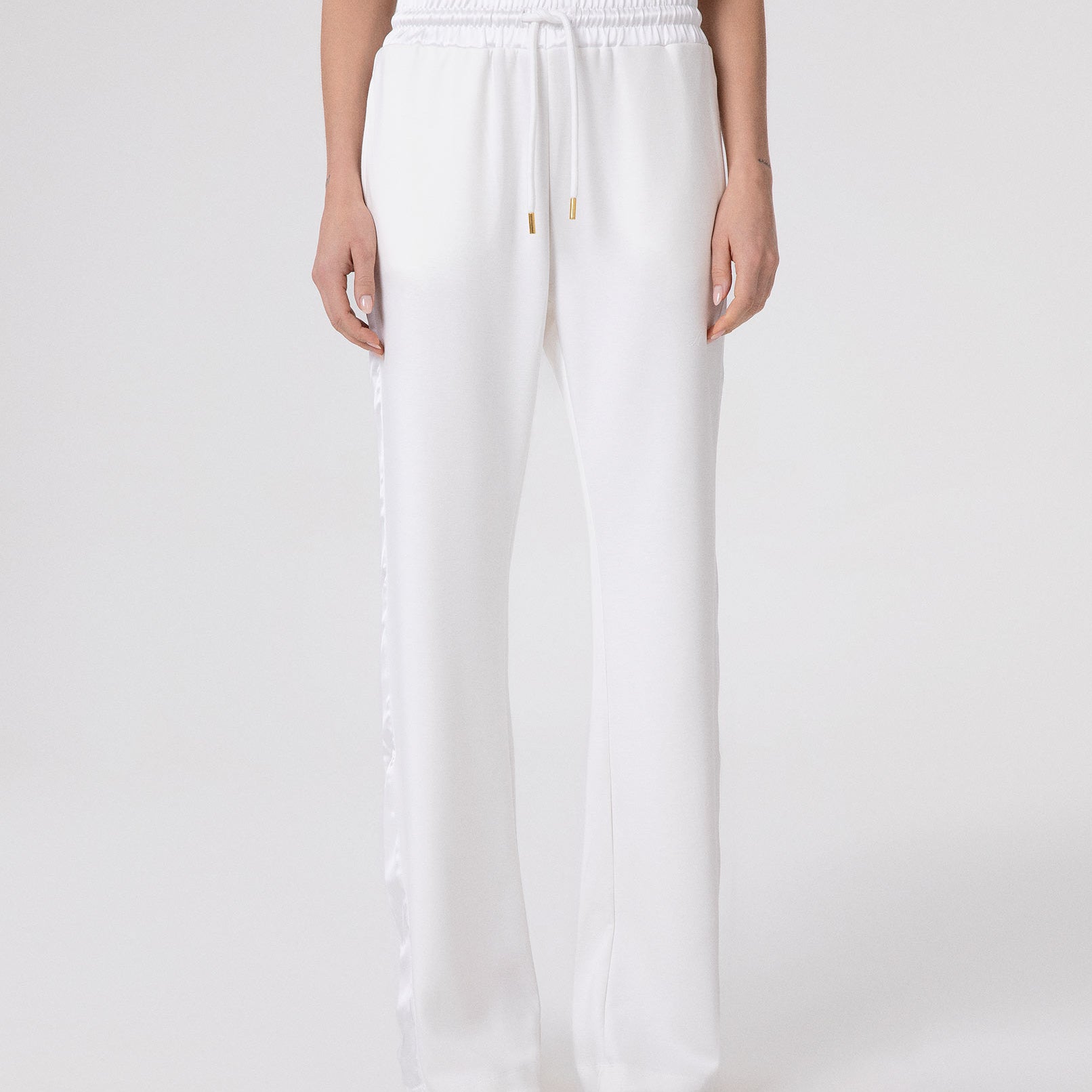 PANTALONE DRITTO VITA ALTA IN VISCOSA CON INSERTI IN RASO