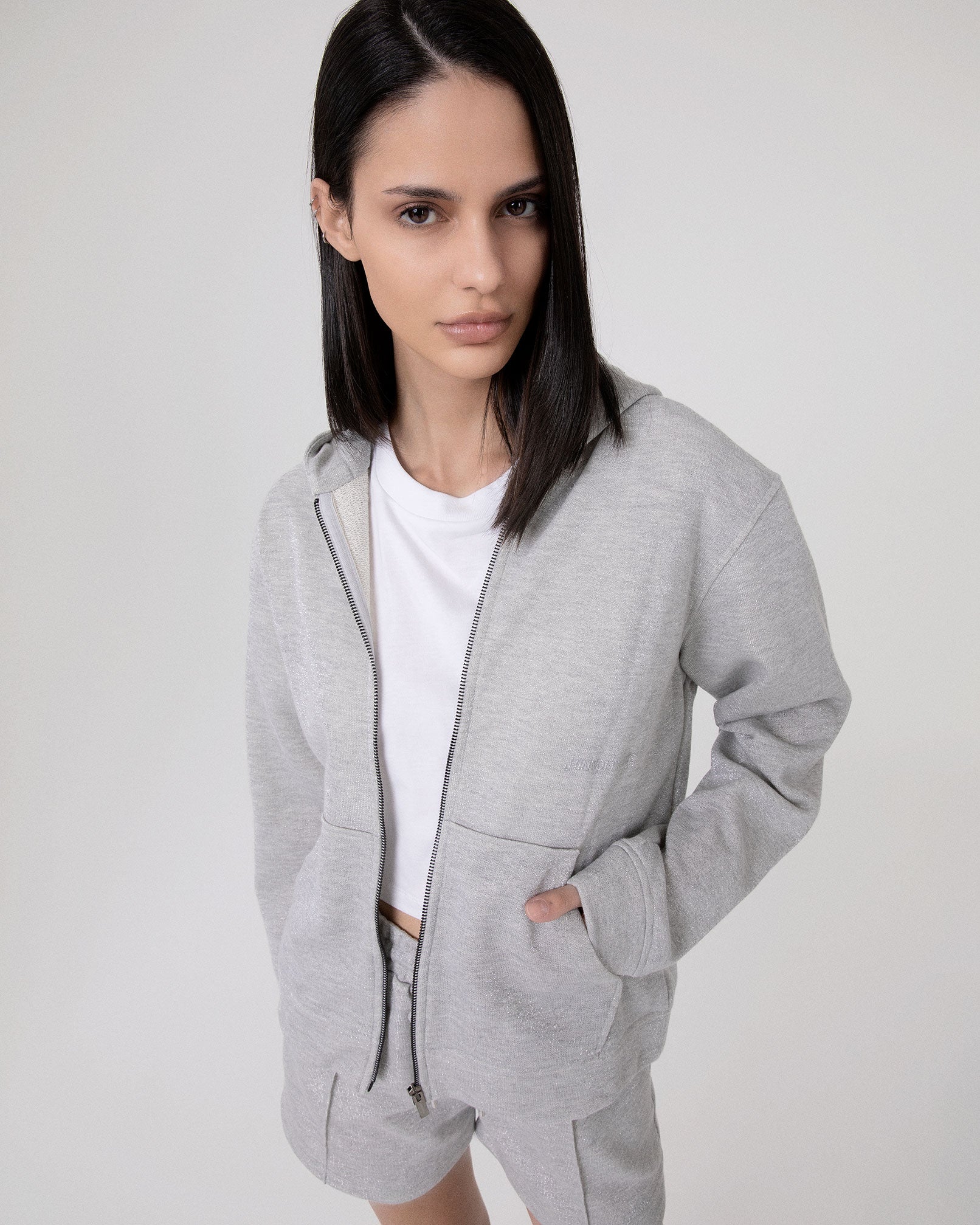 FELPA LUREX CAPPUCCIO FULL ZIP CON MARSUPIO
