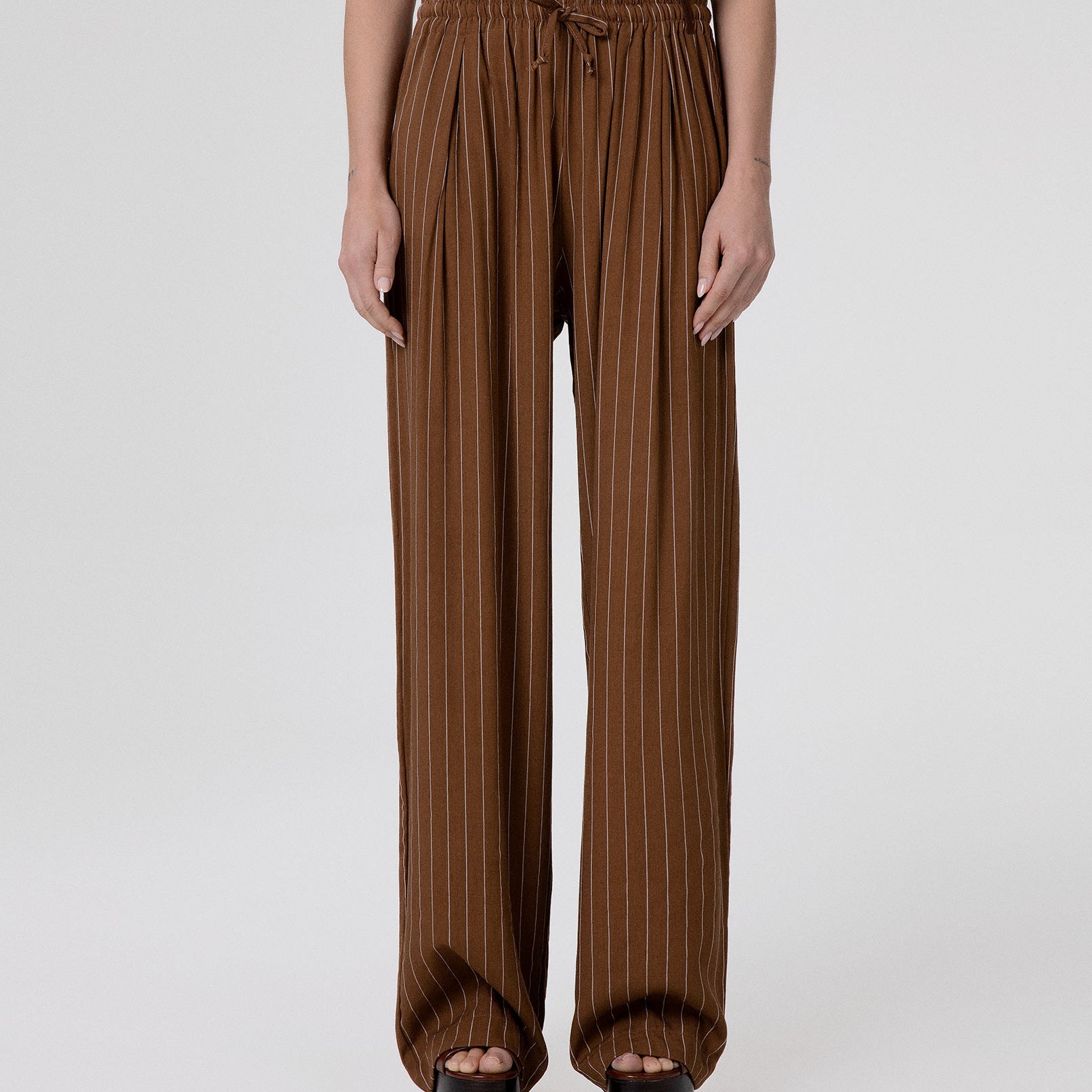 PANTALONE IN LINO GESSATO OVER CON COULISSE