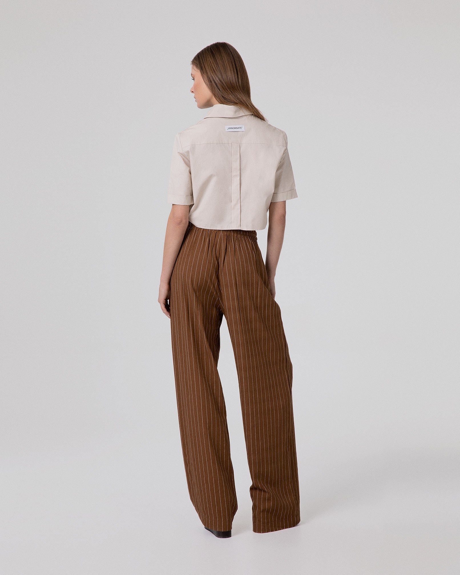 PANTALONE IN LINO GESSATO OVER CON COULISSE