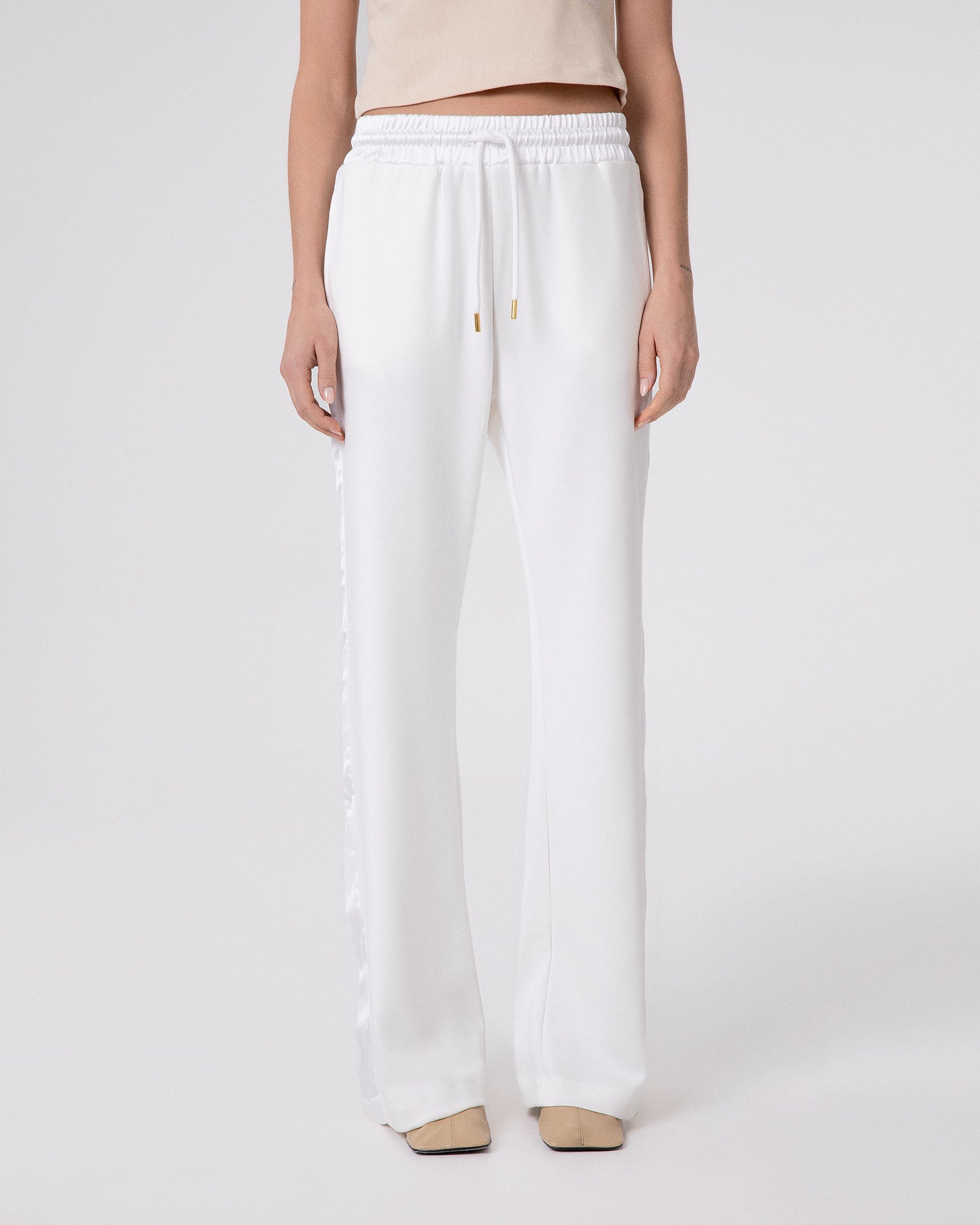 PANTALONE DRITTO VITA ALTA IN VISCOSA CON INSERTI IN RASO