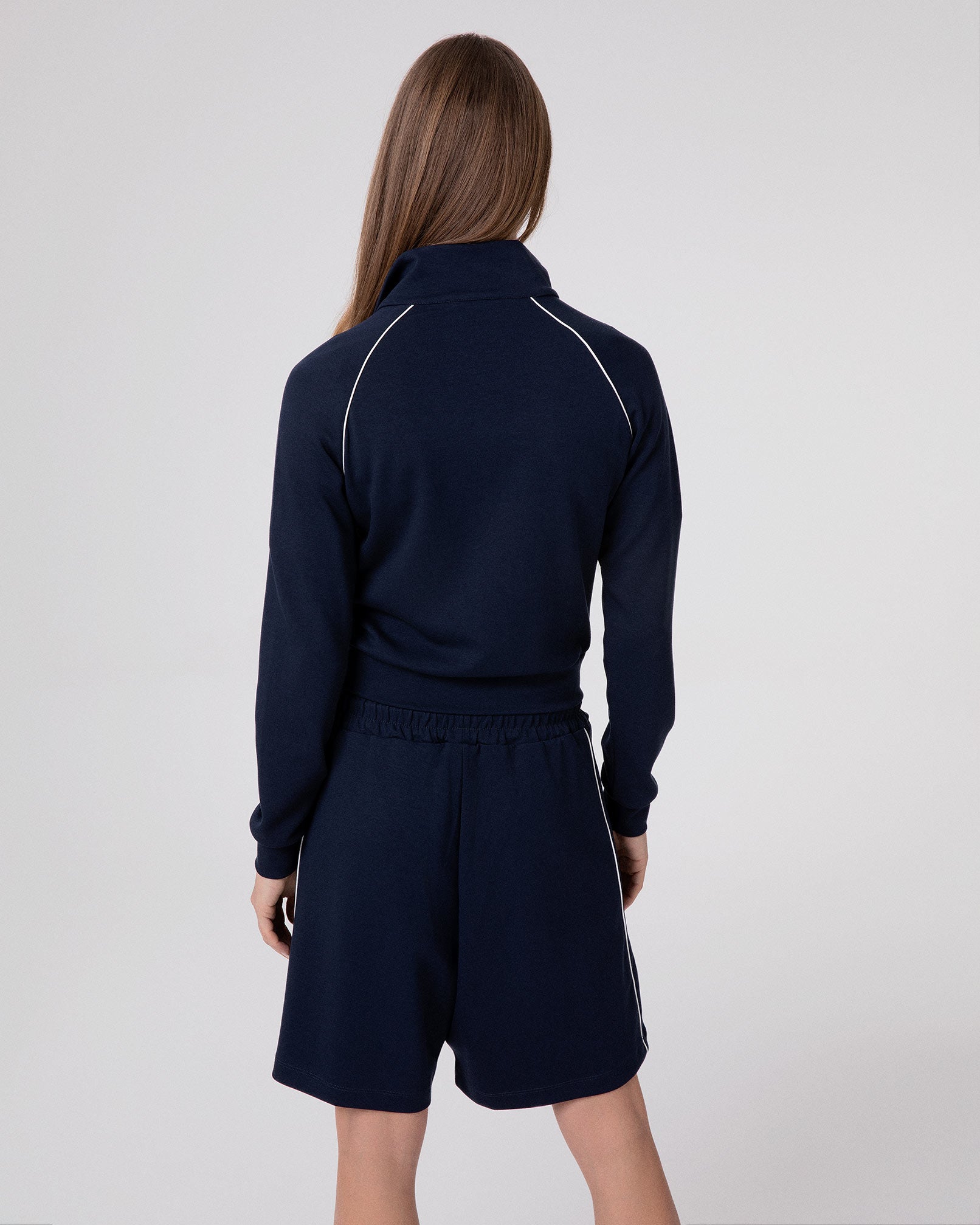 FELPA CORTA FULL ZIP RAGLAN IN VISCOSA CON PIPING E ZIP IN CONTRASTO