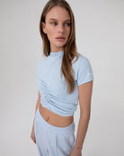 T-SHIRT IN BIELASTICO CON ARRICCIATURE DAVANTI