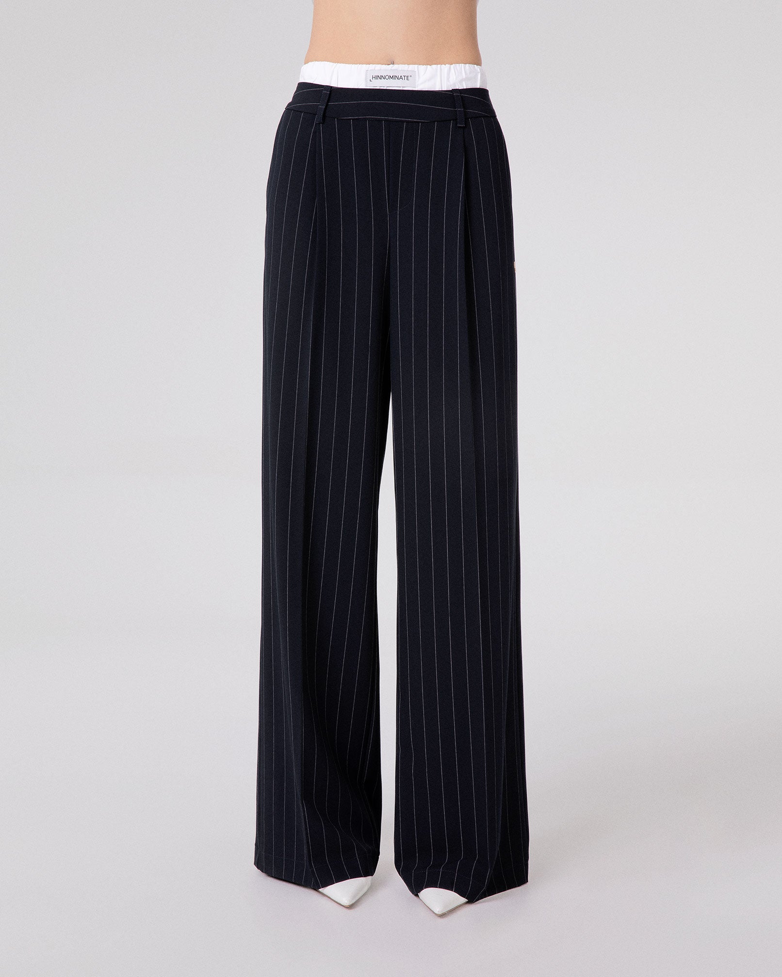 PANTALONE GESSATO MORBIDO CON ELASTICO E BOXER IN VITA