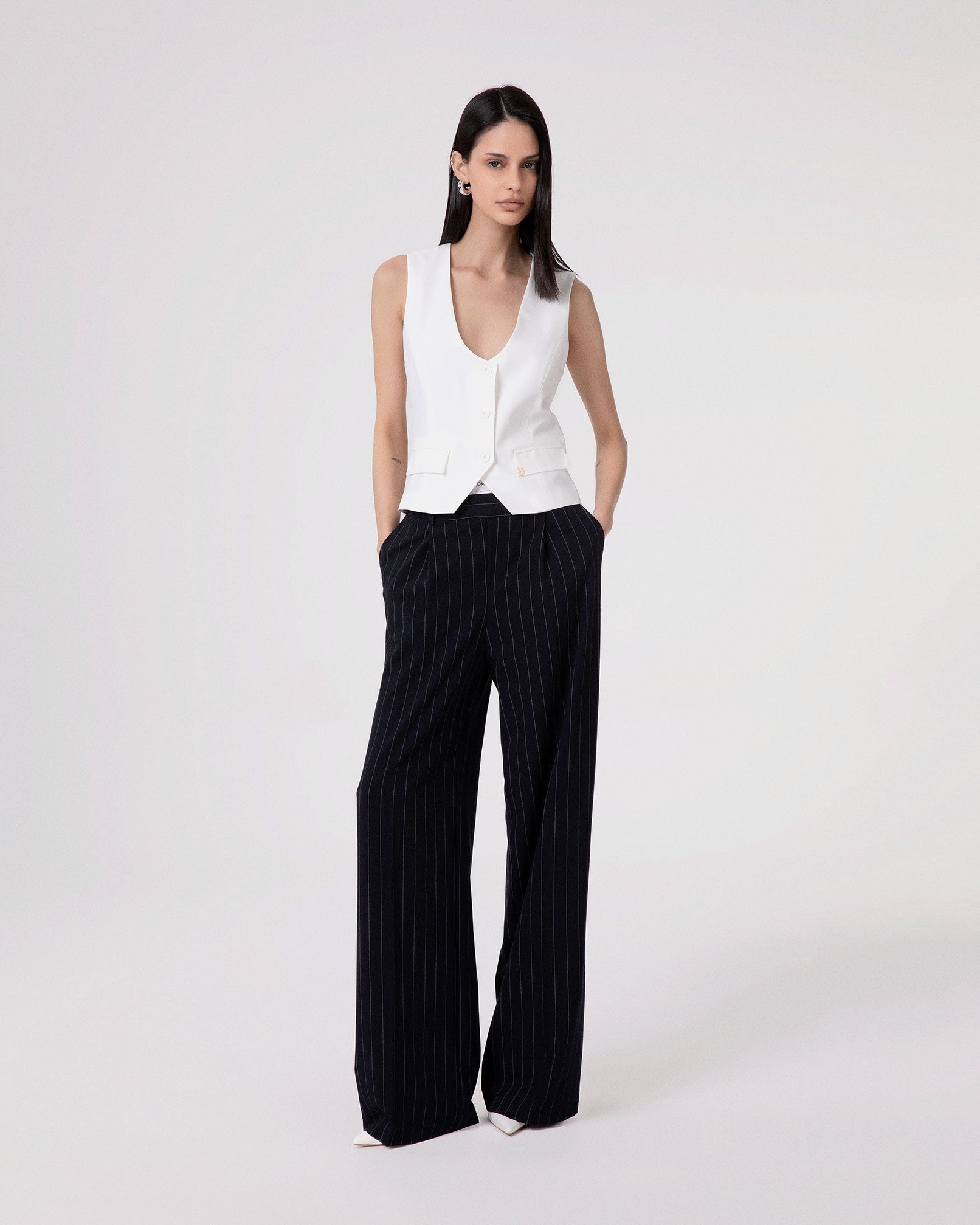 PANTALONE GESSATO MORBIDO CON ELASTICO E BOXER IN VITA