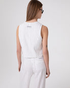 GILET CON SCOLLO AMPIO IN LINO GESSATO