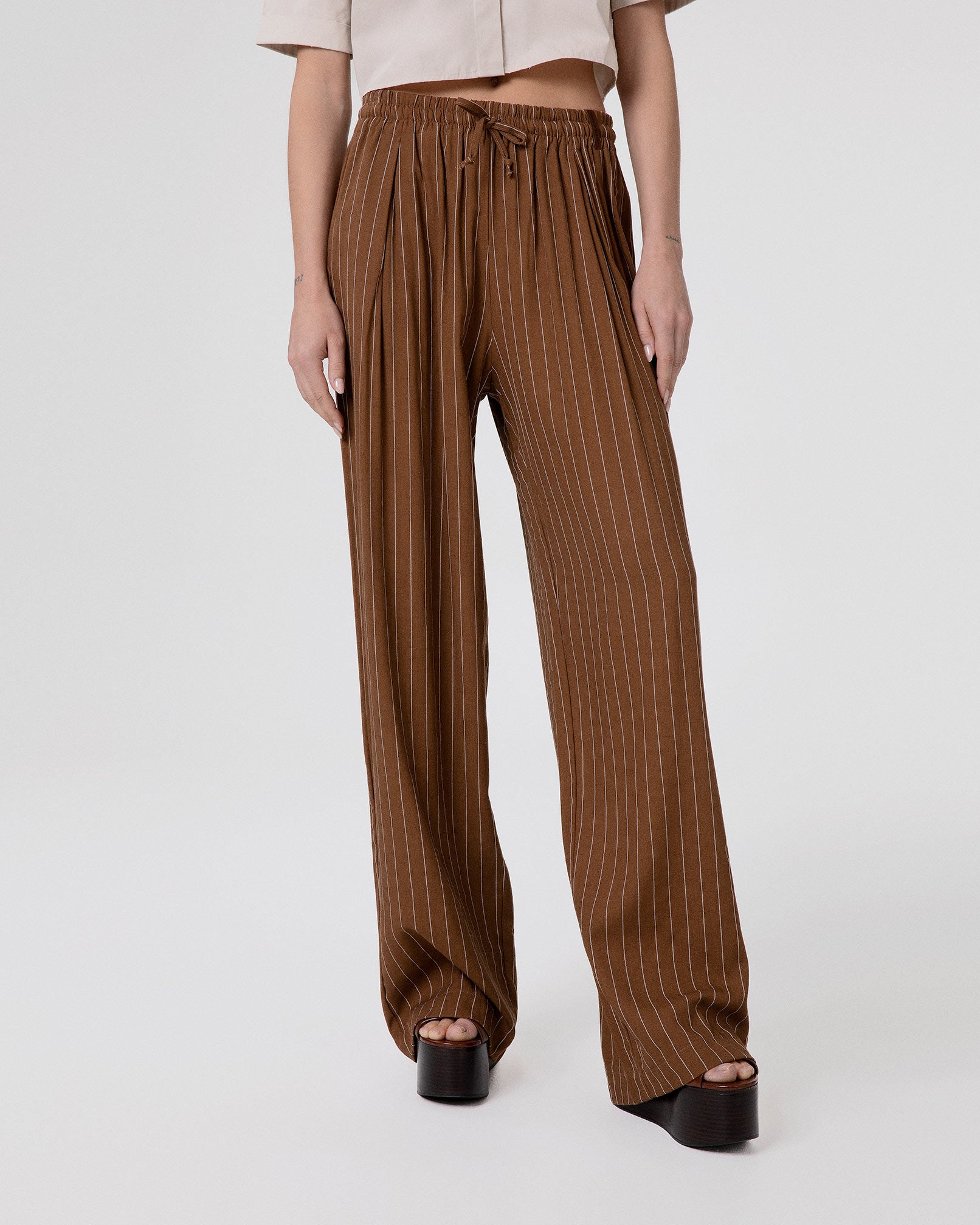 PANTALONE IN LINO GESSATO OVER CON COULISSE