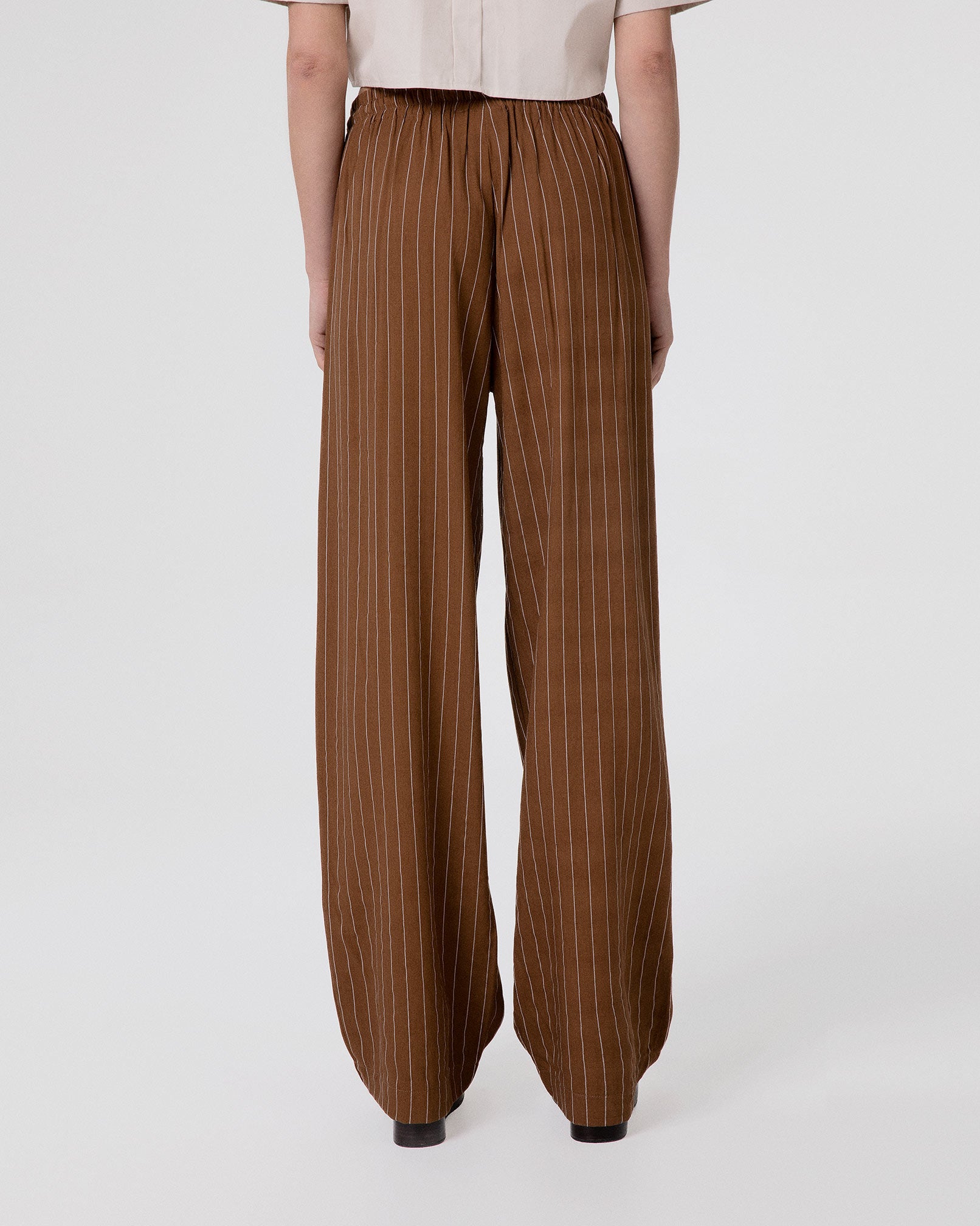 PANTALONE IN LINO GESSATO OVER CON COULISSE