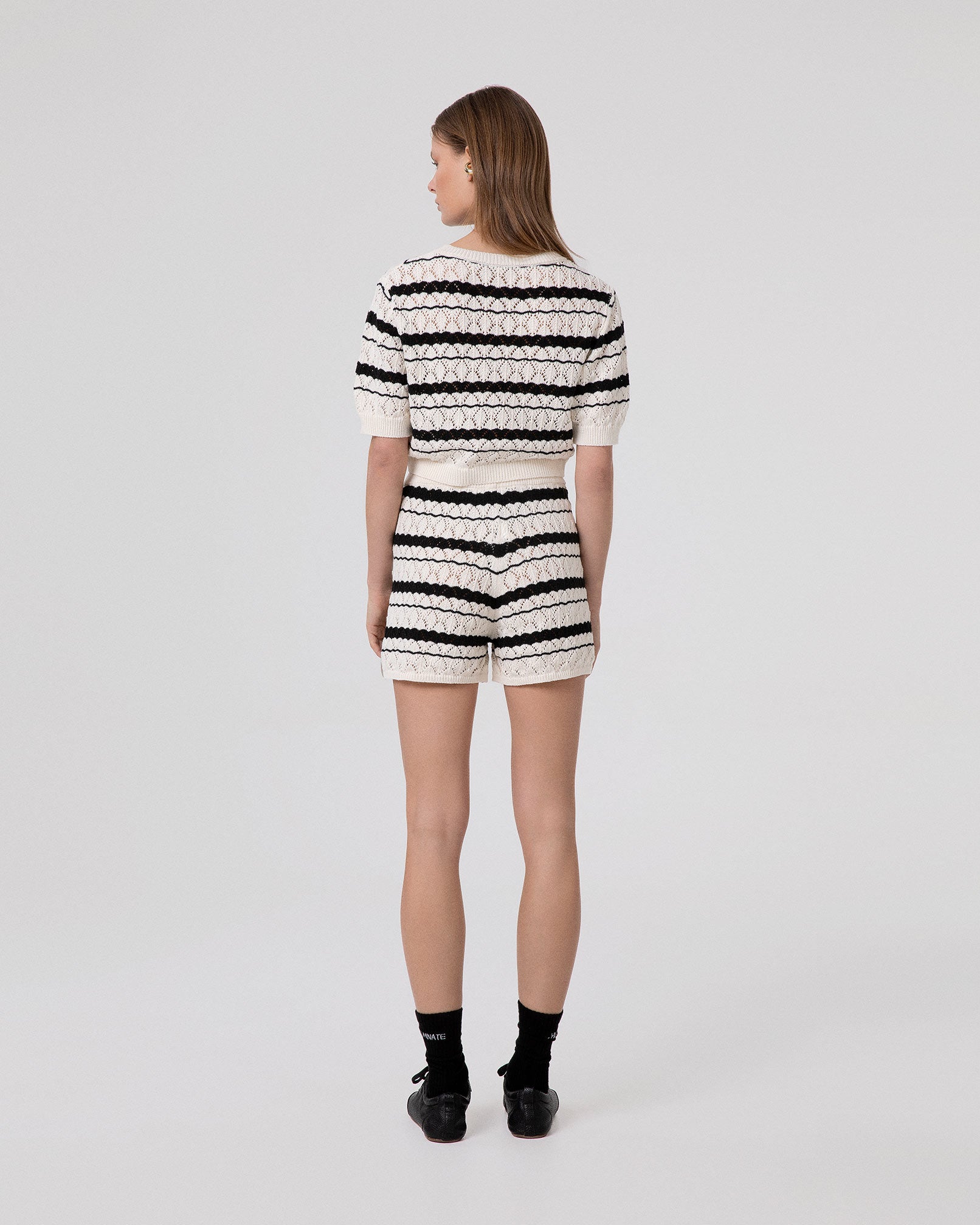 CROP TOP M/M IN MAGLIA TRAFORATA RIGATA