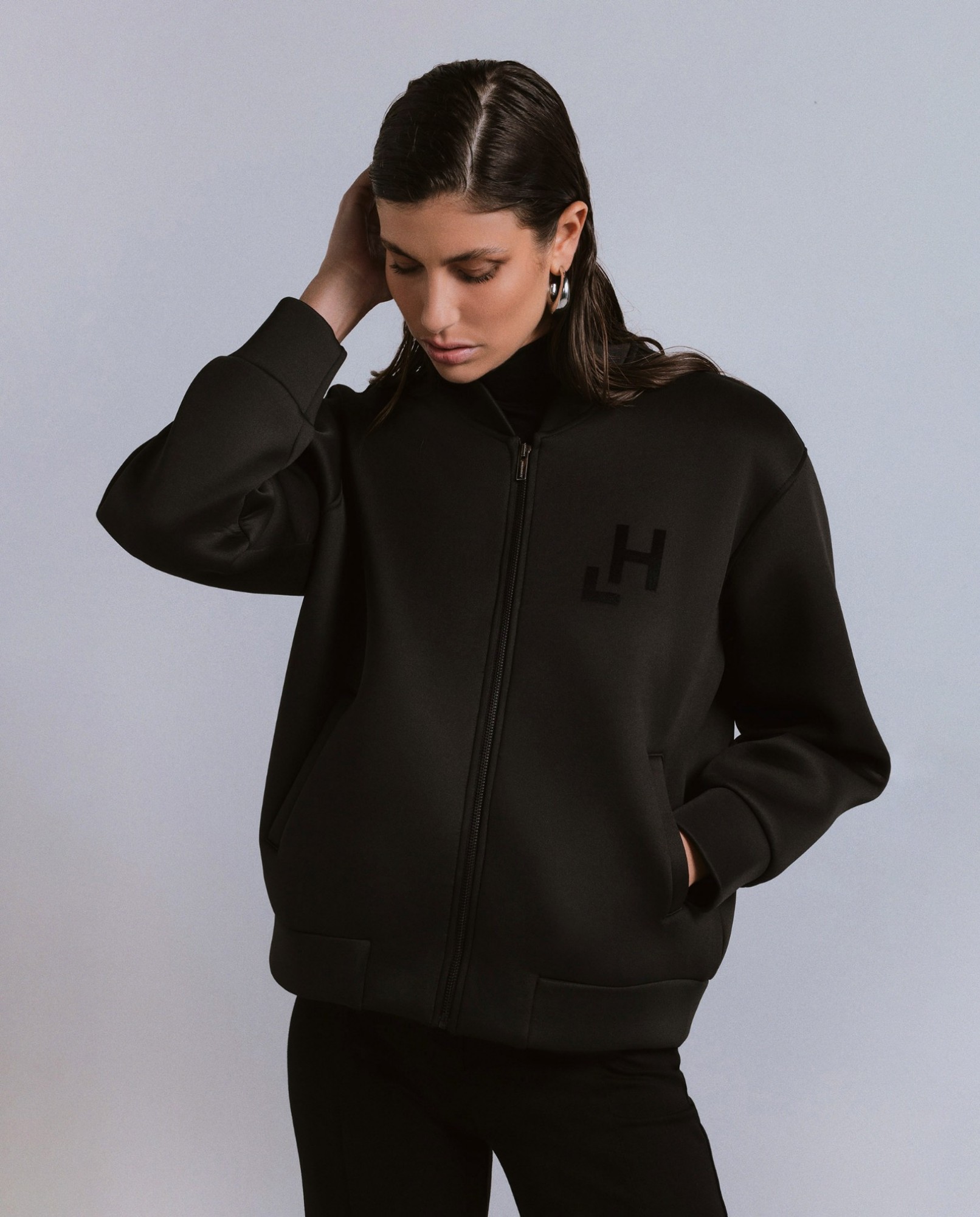 BOMBER FULL ZIP  IN NEOPRENE CON STAMPA FLOCK SUL DAVANTI