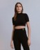 CROP TOP A MEZZA MANICA IN BIELASTICO A LUPETTO CON STAMPA