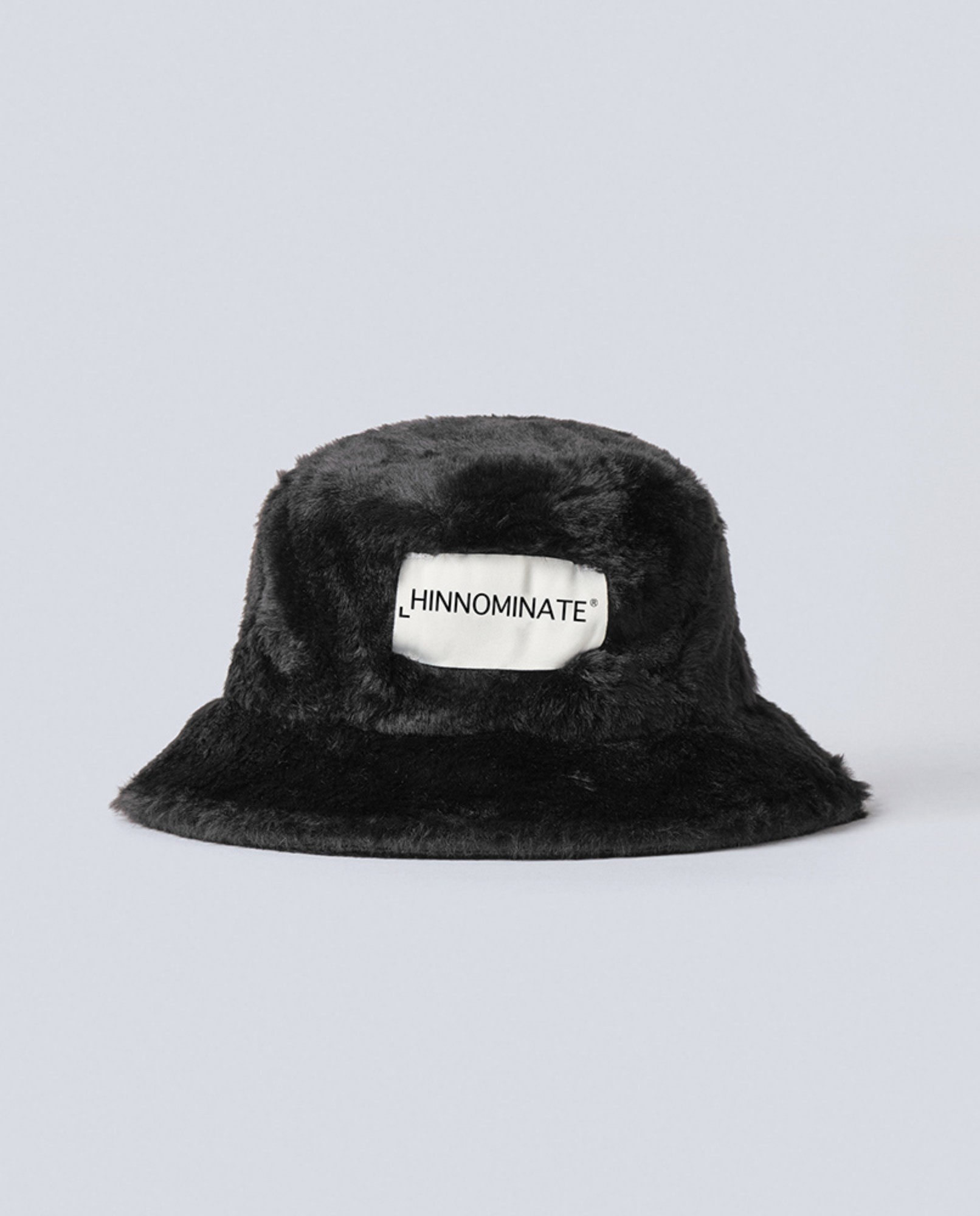 Faux fur bucket hat with label Black