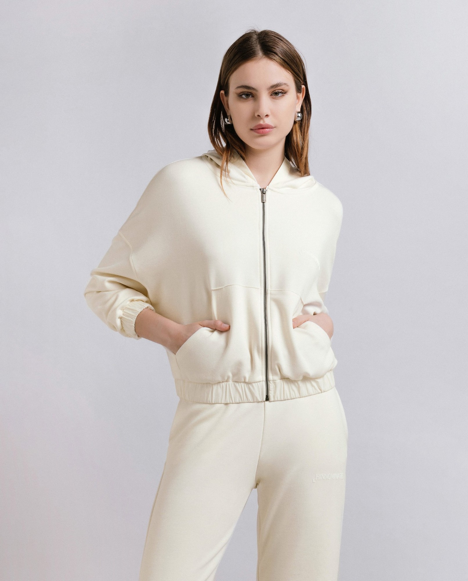 Giubbino All Zip In Modal con Inserti in Nylon •  Off White