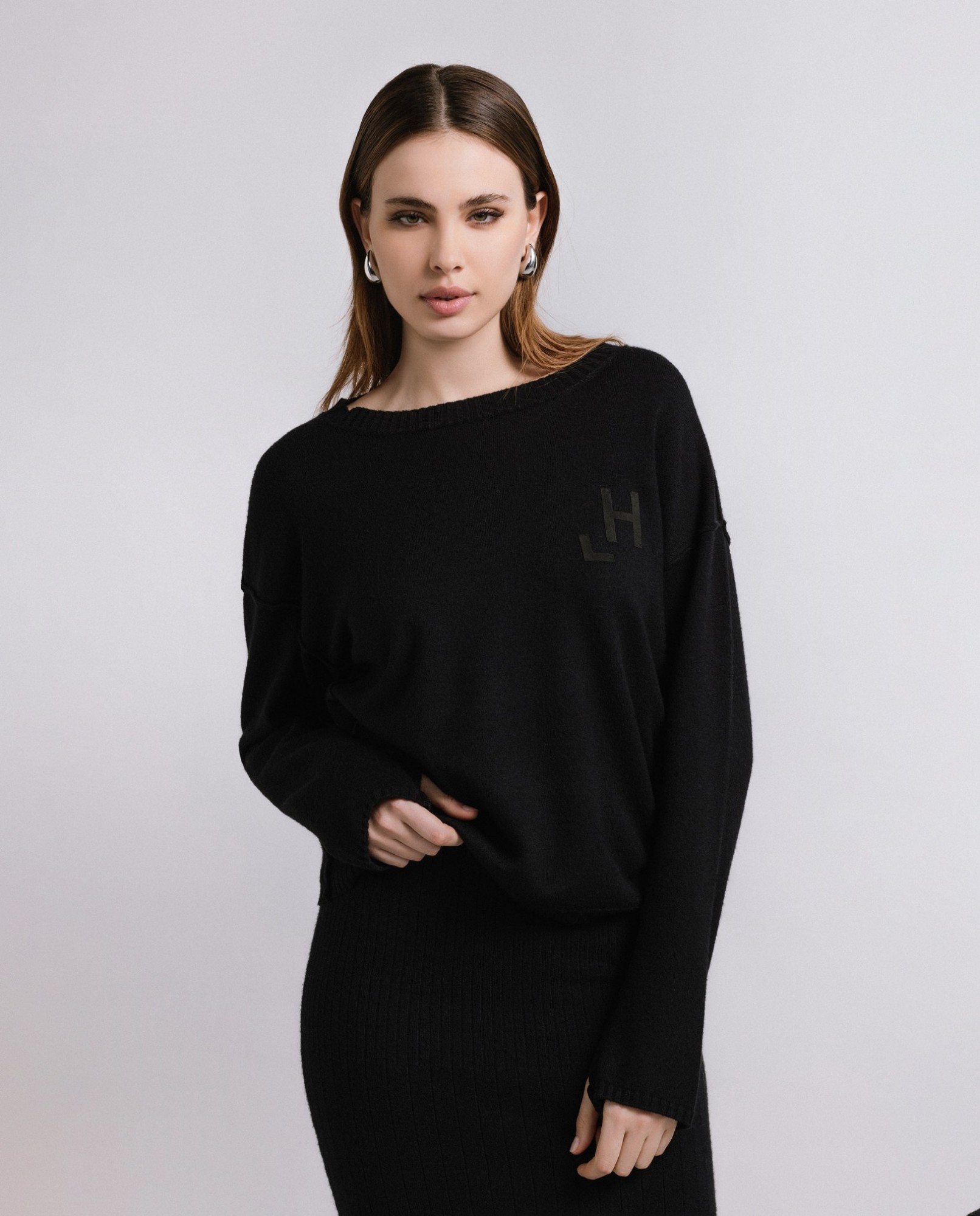 Picture of Crew-neck sweater with flock print Black