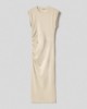 Picture of Long bi-elastic half-sleeved dress with side gathering • Safari